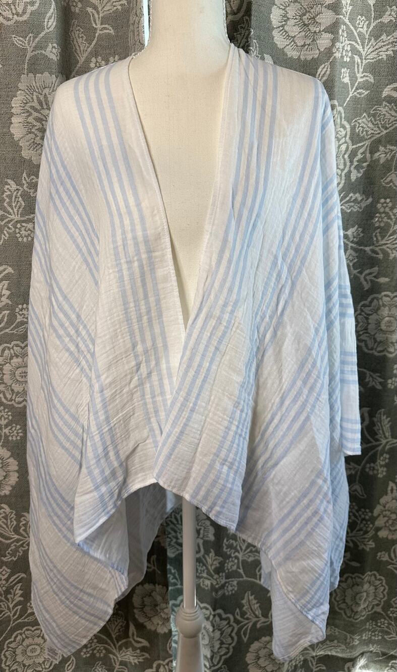 L.L.Bean Cloud Gauze Wrap OSFA blue white stripe cotton beach cover up